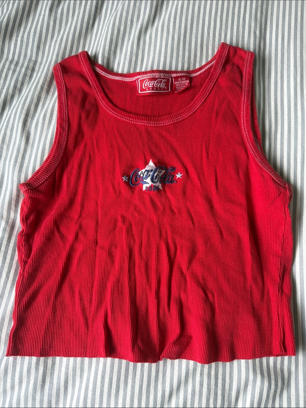 Coca-Cola Red Ribbed Crop Tank with Embroidered Star Logo